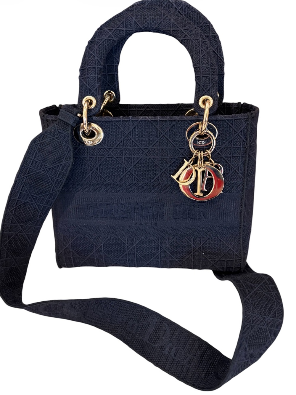 Christian Dior LADY DIOR Medium Oblique Embroidered Canvas Tote Navy